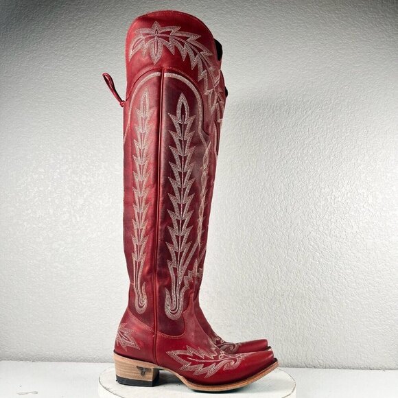 Lane LEXINGTON Over the Knee Womens Cowboy Boots 5.5 Red Western Cowgirl Lace Up - Picture 2 of 10